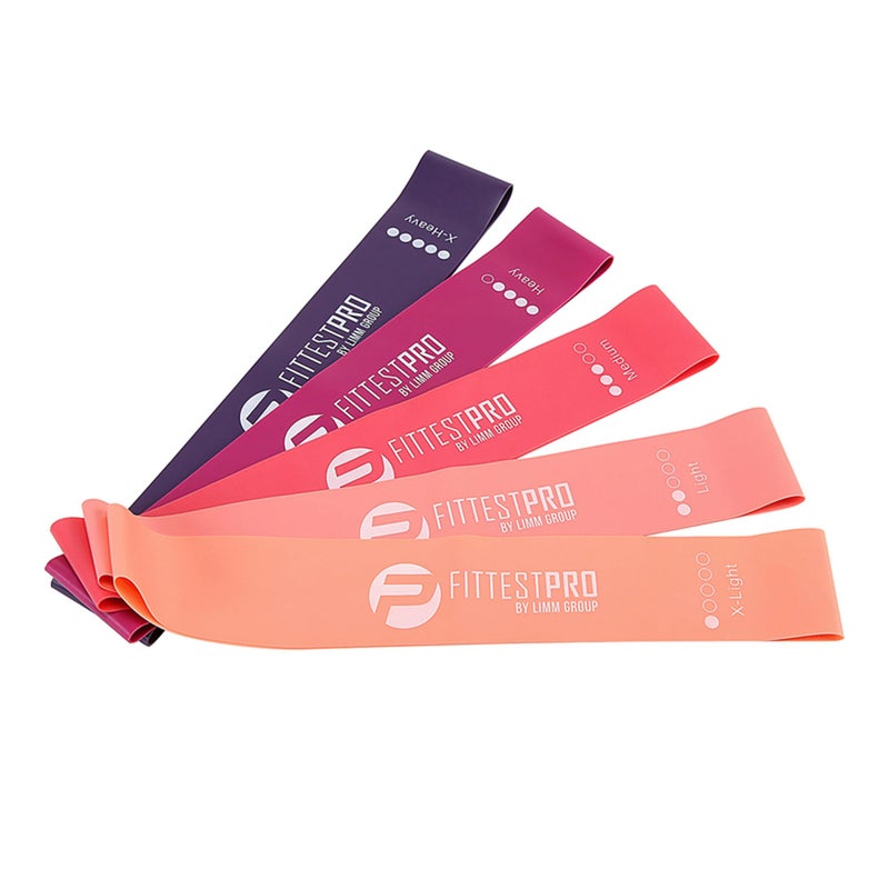 Limm Resistance Loop Exercise Bands - Set of 5 Stretch Bands for Working Out with Instruction Guide & Carry Bag - Elastic Band for Home Workout & Physical Therapy for Women and Men 12" x 2" - Image 2
